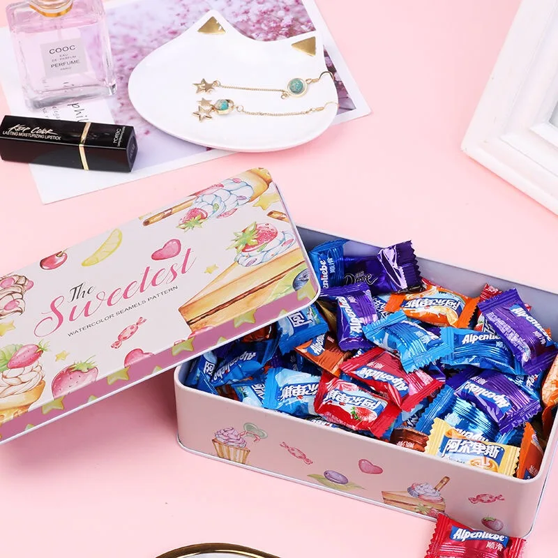 Прямоугольная жестяная коробка для печенья ручной работы с мультяшными