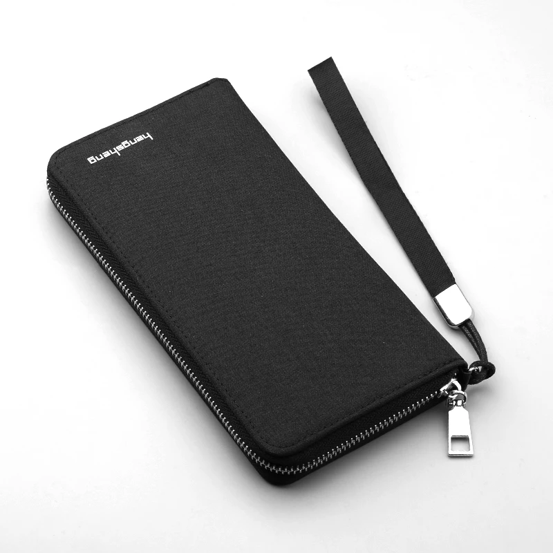 Бумажник Для мужчин на молнии Блокировка холст Длинный кошелек для монет карман