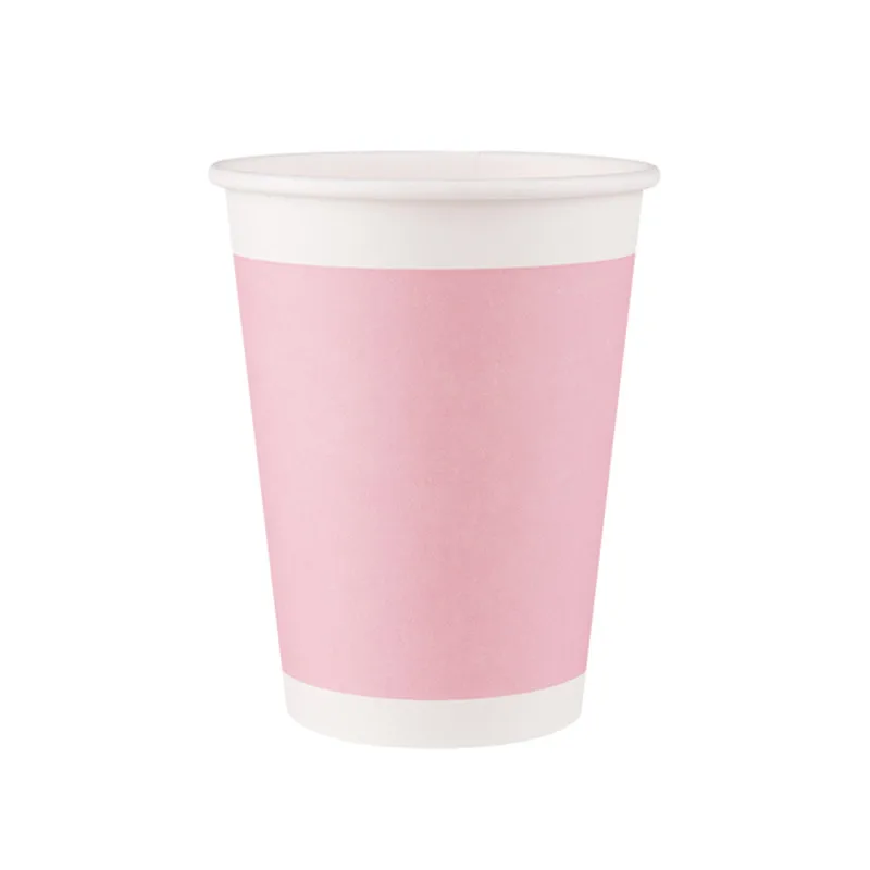 

50pcs Thick pink hot drink tea paper cup party birthday wedding favor disposable coffee cup takeaway packaging cup with lid