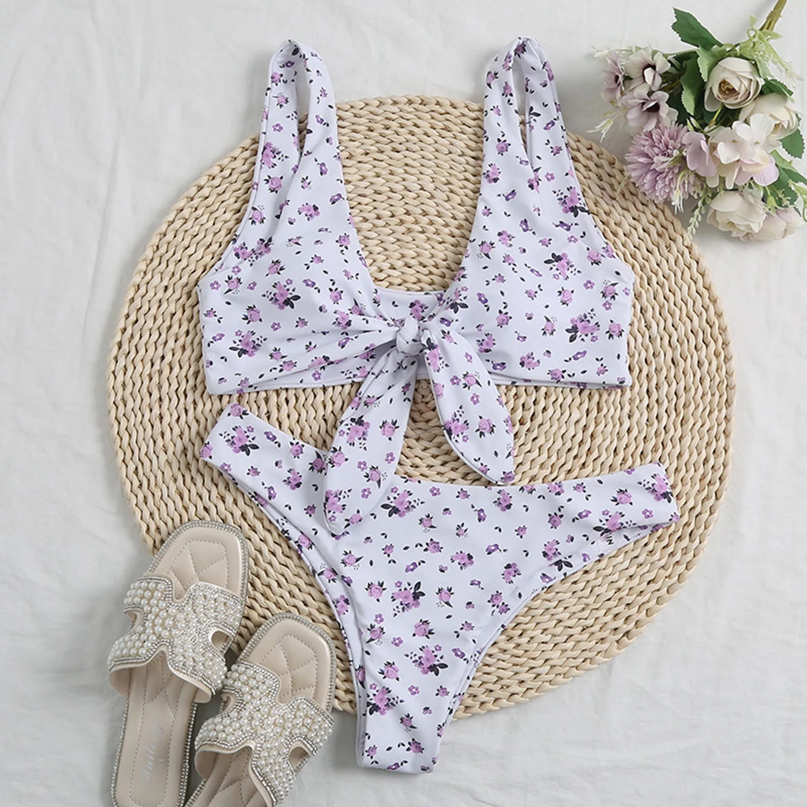 

Women Bikinis Fashion Printed Swimsuit With Underpants Open Back Swimwear For Ladies кђпалники женские 2021