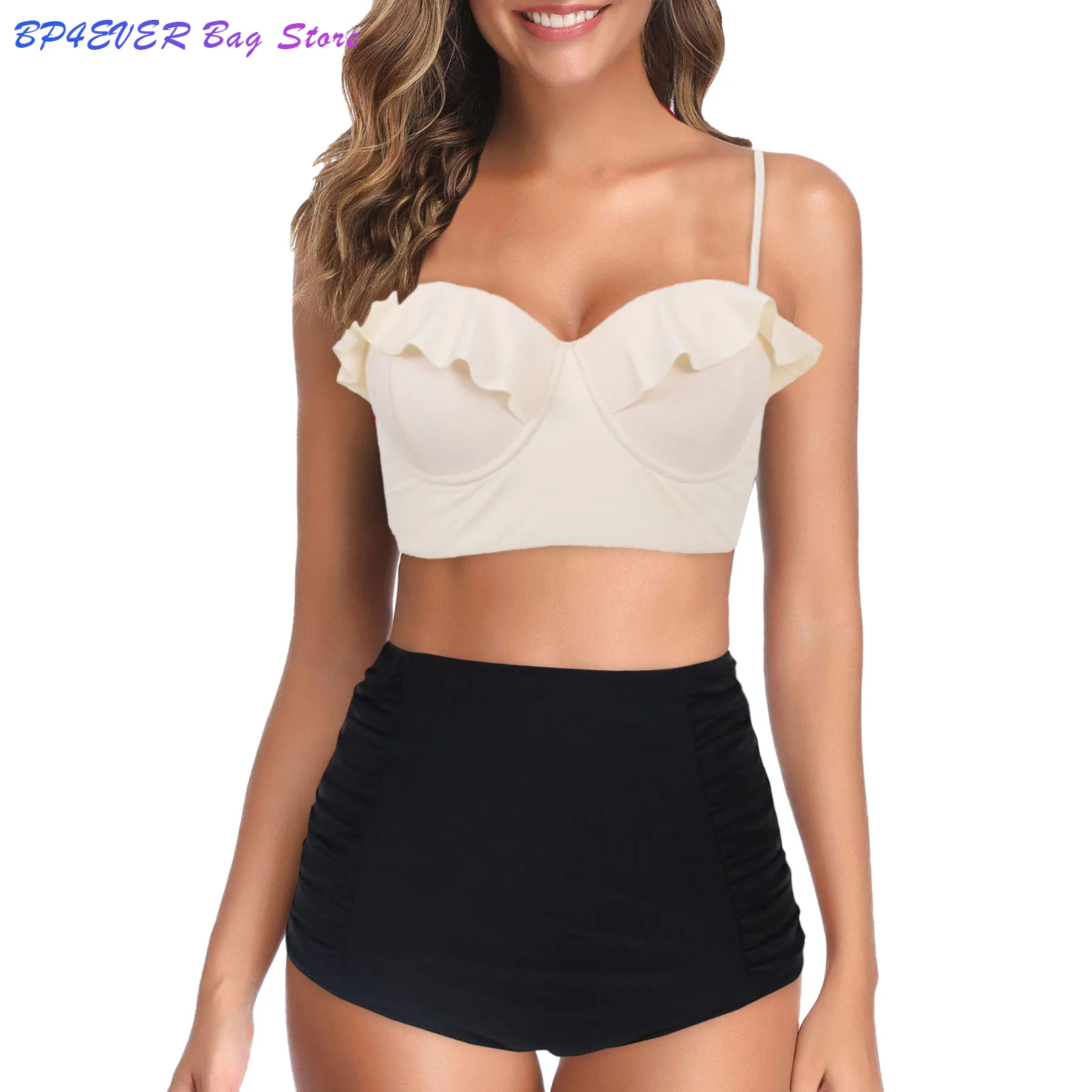 

Женская сексуальная пляжная одежда, модное Плиссированное бикини с оборками, Женский раздельный купальник, новинка 2022, комплект бикини, Пря...