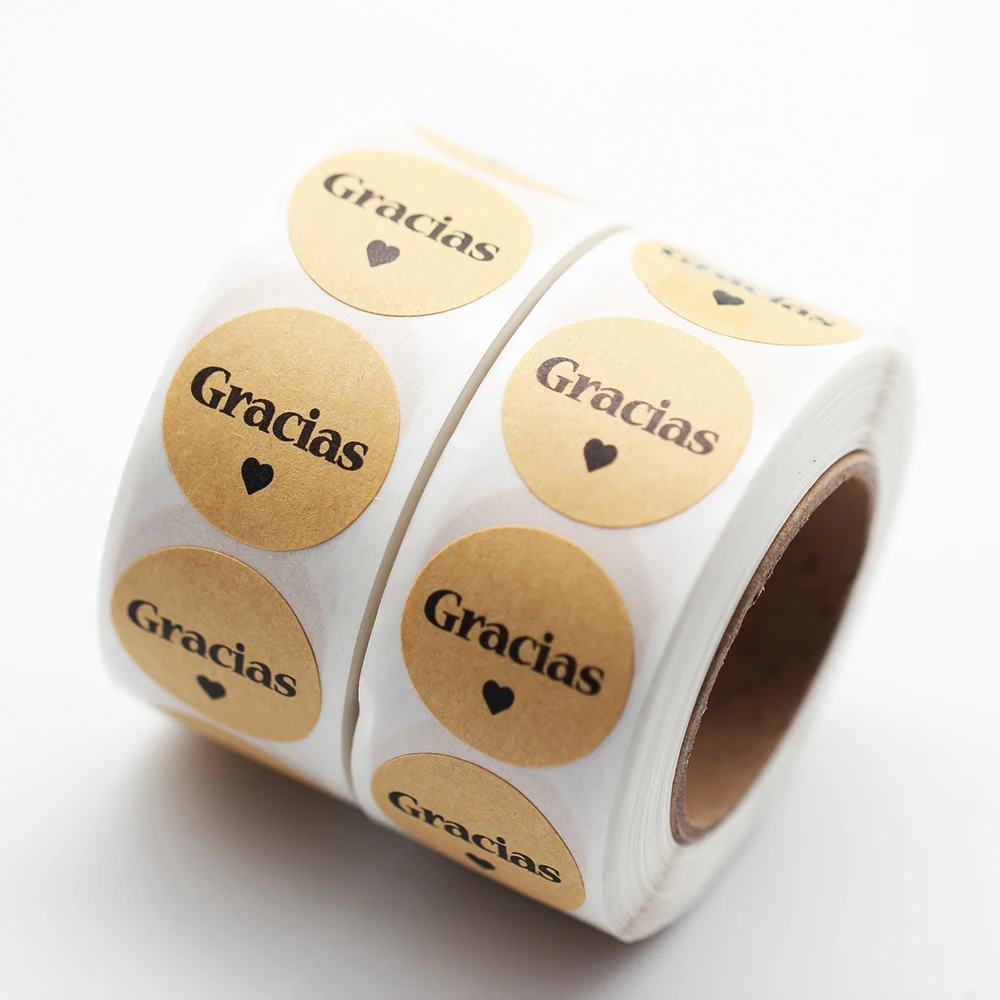 500 этикеток/рулон Круглый Благодарим за испанский натуральный крафт-клей 1 дюйм