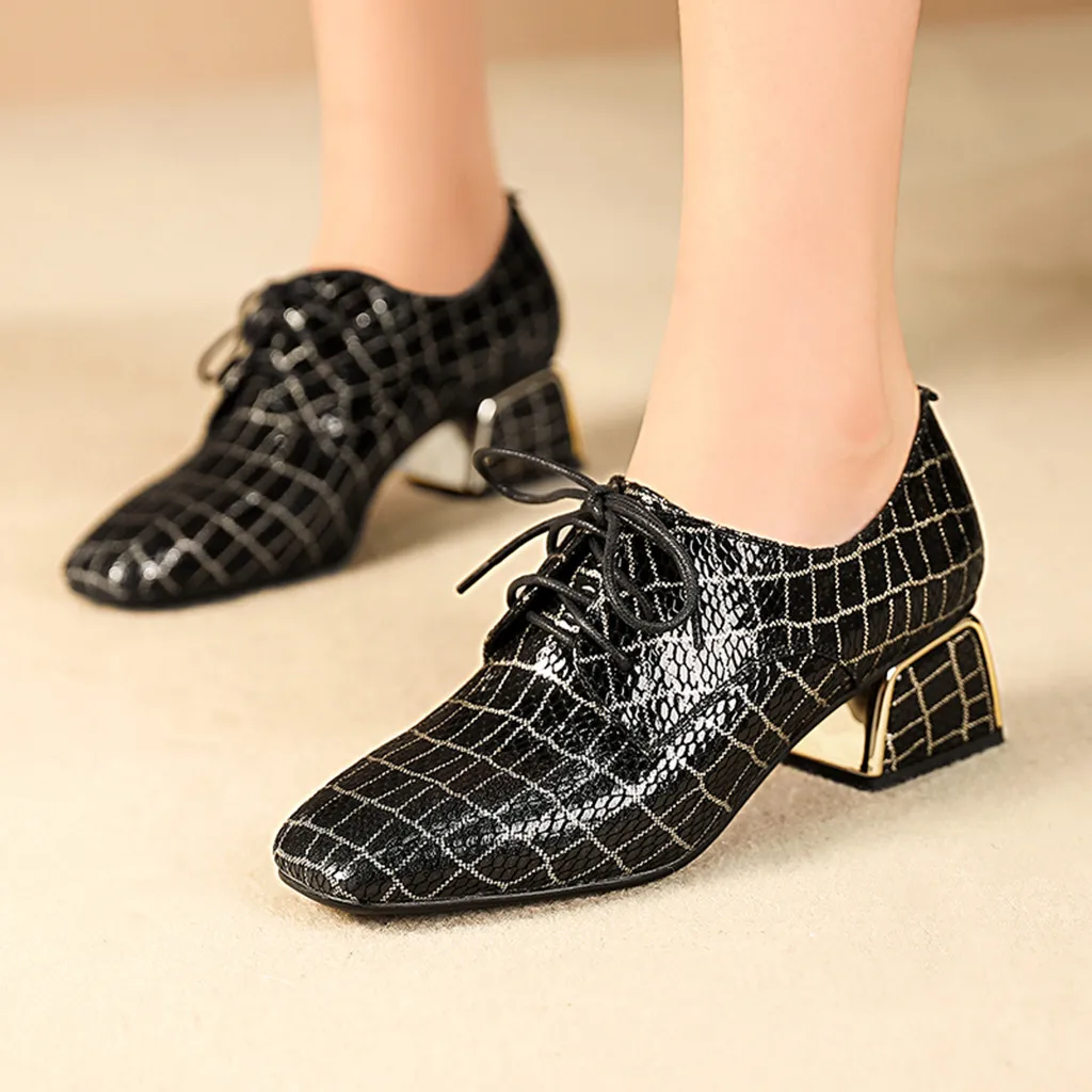 Женские ботильоны Модная повседневная кожаная обувь на квадратном каблуке со