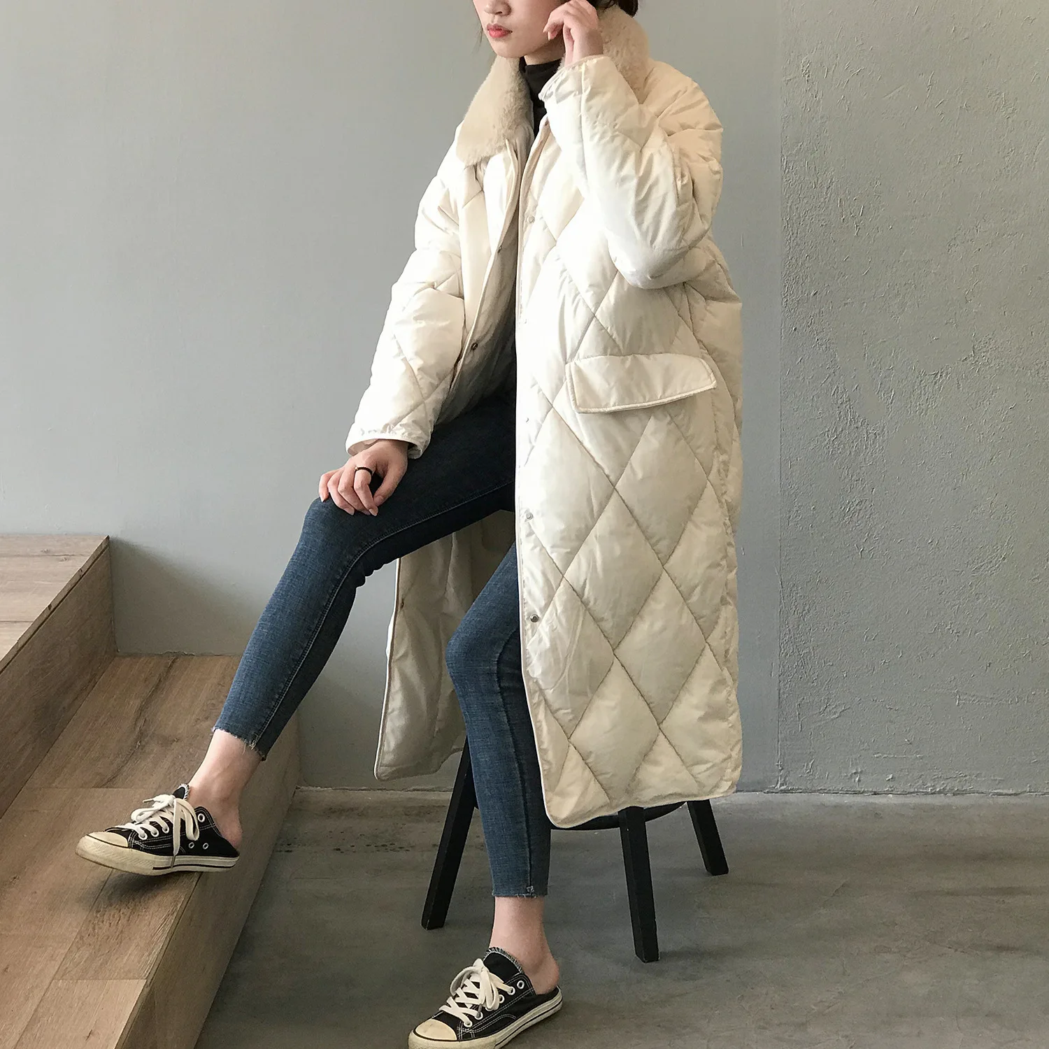 Mooirue осень зима уличная куртка пальто Femme длинная хлопковая стеганая одежда со стразами свободная пуховая хлопковая свободная парка