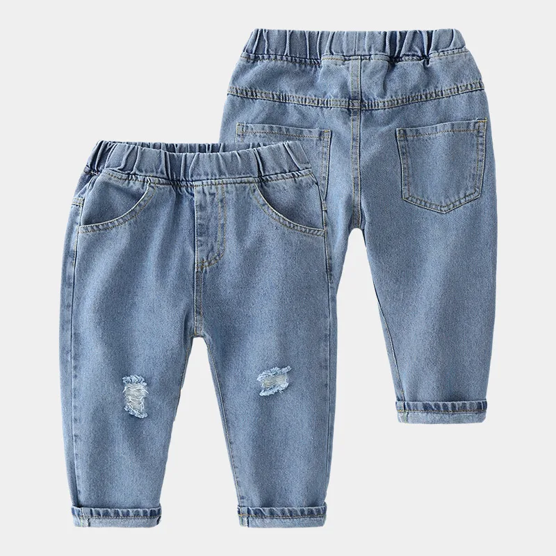 2022 Spring Autumn 2 3 4 6 8 10 Years Kid's Clothing Children All Match Elastic Long Pants Holes Boys Denim Jeans Trousers