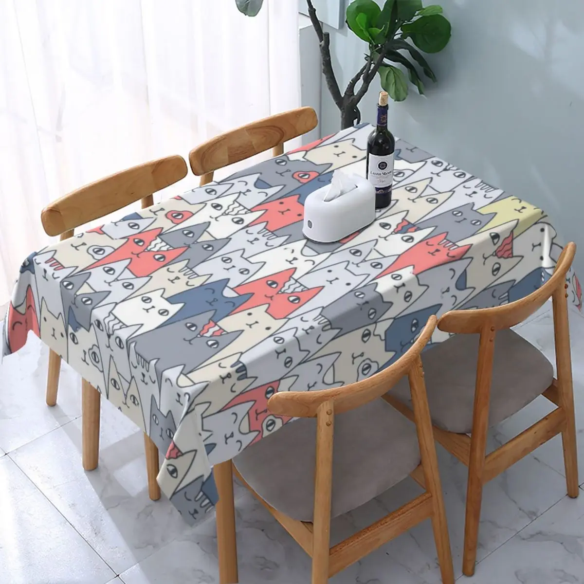 Скатерть с забавными кошками для семьи водонепроницаемое домашнее украшение