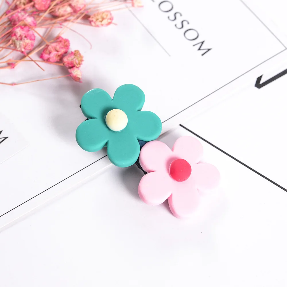 Pink Green Заколки для волос для маленьких девочек яркие цвета цветок шпильки зажимы для волос Утконос головные уборы милые аксессуары для волос заколки для волос для девочек вечерние - Цвет: Pink Green