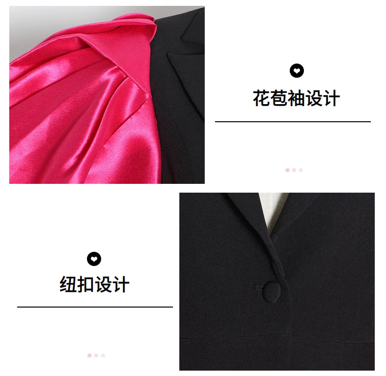 

2021 Summer New Suit Collar Contrast Color Three-dimensional Bubble Long-sleeved Slim Show Thin Suit Female Jacket Trend coat