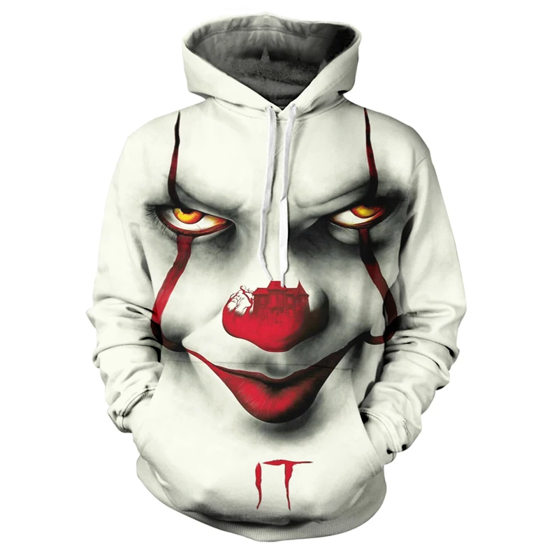 

New white clown 3D printed hoodie fashion clown clothing jacket Harajuku sweatshirt hip hop pullover cool jacket