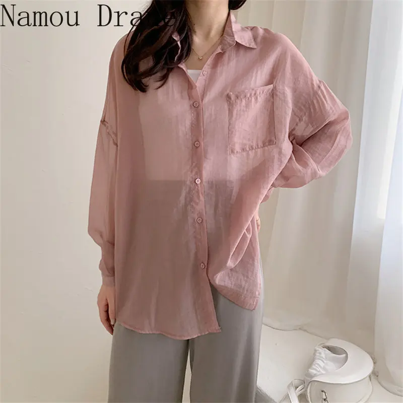 

2020 Минималистичная шикарная тонкая однотонная универсальная летняя рубашка большого размера, популярная свежая свободная Высококачестве...