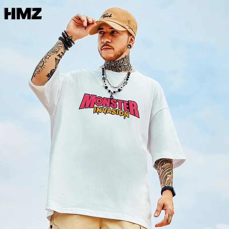 

HMZ Summer T Shirt Men 2020 Harajuku Hip Hop Tee Short Sleeve Tees Casual Tops Streetwear Oversized T Shirts Cotton Men Clothes