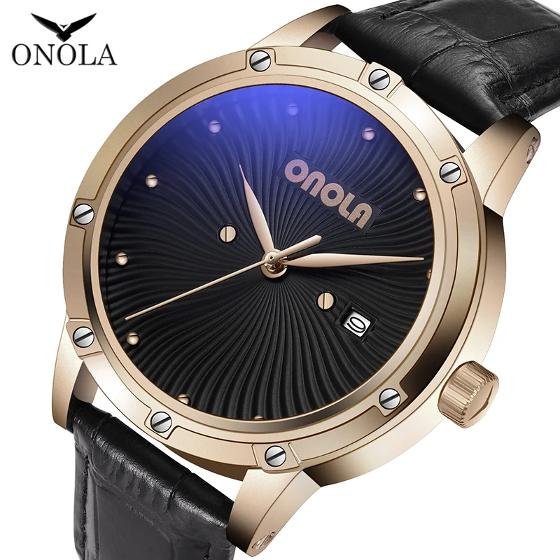 Часы наручные ONOLA мужские с ремешком из натуральной кожи брендовые модные