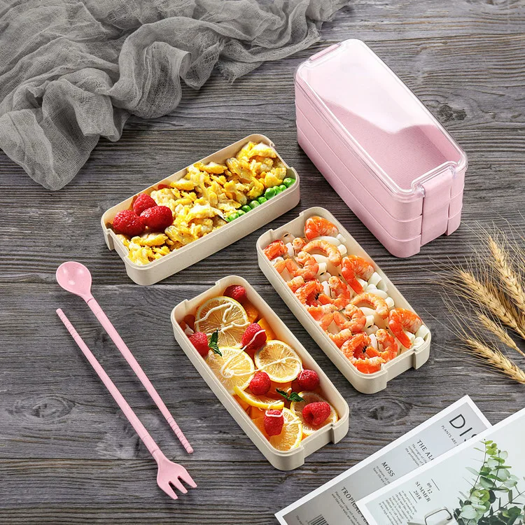 

1PC 900ml 3 Layers Bento Box Eco-Friendly Lunch Box Food Container Wheat Straw Material Microwavable Dinnerware Lunchbox XB 090