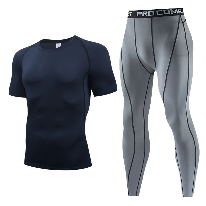 

Men Solid color shirt Short sleeve Top Running pants Compression Clothing Bodybuilding T-Shirt Sport leggings male tracksuit