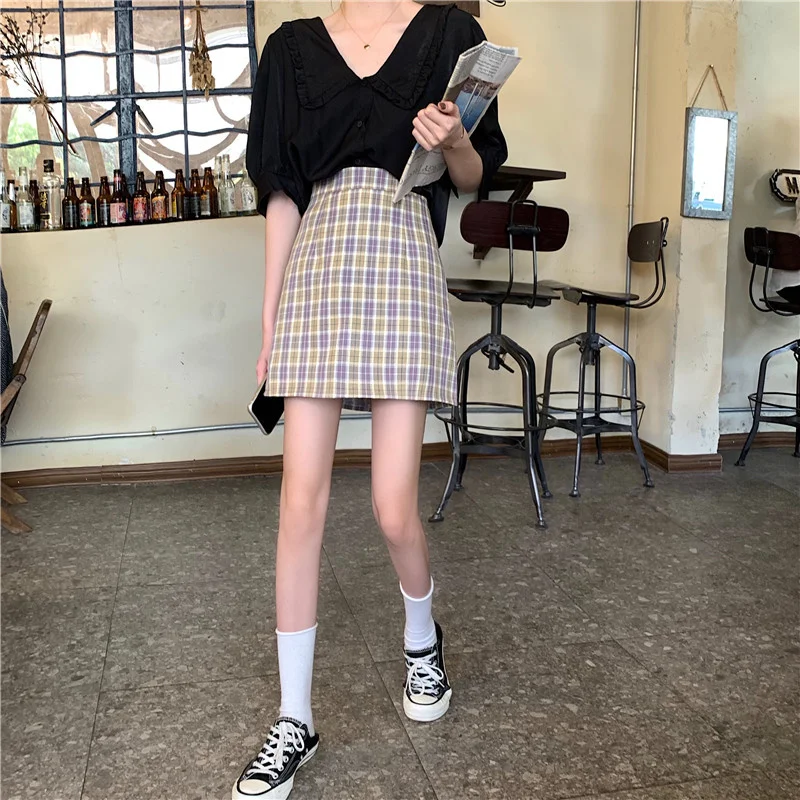 

Plaid Skirt Short skirt Uniform A-Line High Waist 2021 School Girl jk Skirts white Black women Dance Skirts Dress Cloths
