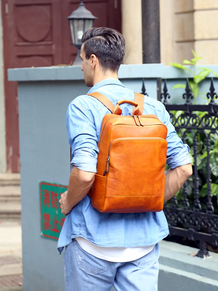 Мужской рюкзак из натуральной кожи в стиле ретро Повседневная деловая сумка на