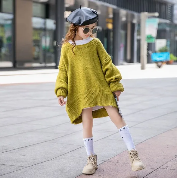 

Cultiseed Girls Loose Long Knitted Sweaters Coat Big Children Girl Korean Solid Color Long Sleeve Casual Pullovers Sweaters