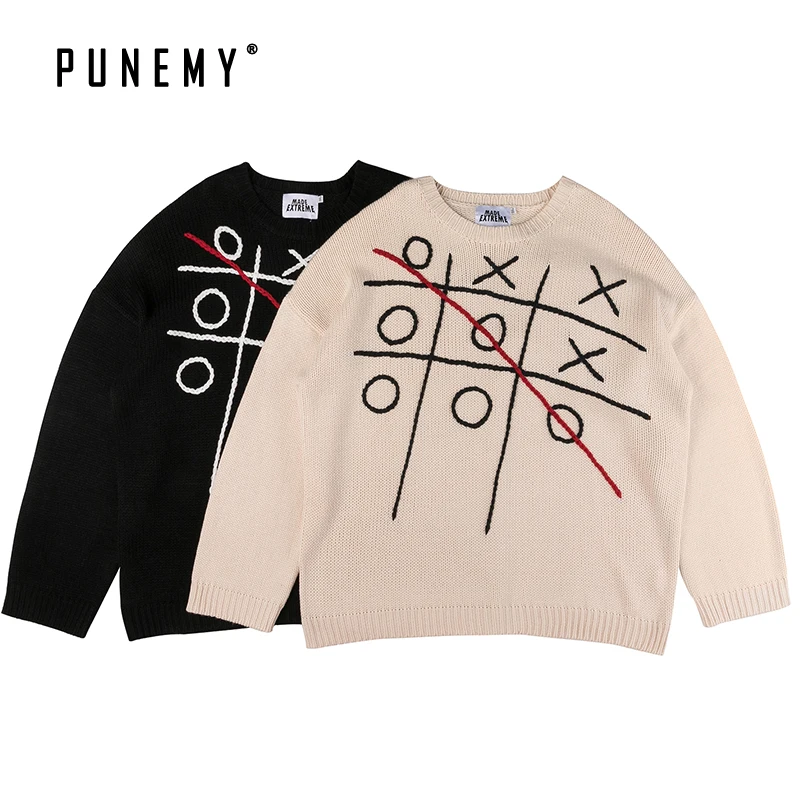 Ретро Уличная одежда мужские свитера Забавный бинго узор хип-хоп Харадзюку