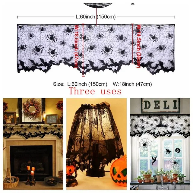Door curtain Ourwarm/Вечерние черные кружевные тканевые скатерти для стола на Хэллоуин 100 см, чехлы для стола, подвесные окна, ужасы, украшения для дома на Хэллоуин - Цвет: Door curtain