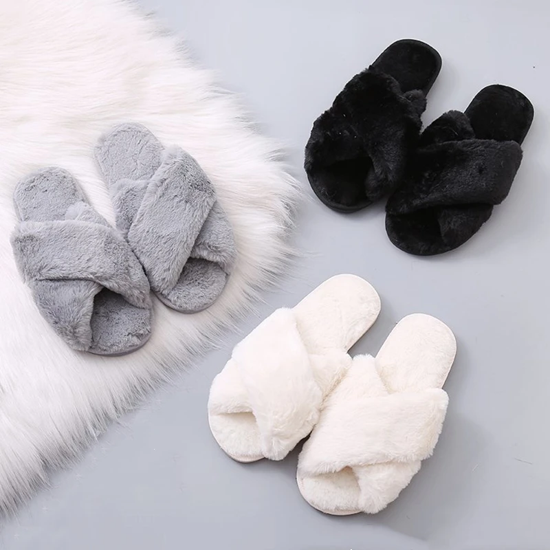 

Winter Women House Slippers Faux Fur Warm Flat Shoes Female Slip on Home Furry Ladies Slippers Size 36-43 Wholesal