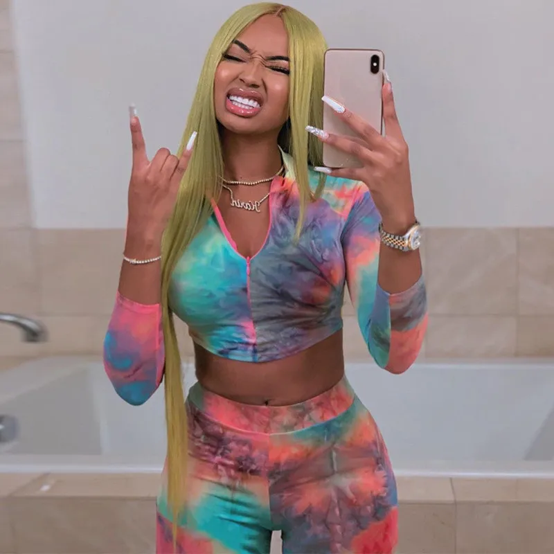 

Fashion Tie Dye Print Basic Tshirt Pants Two Piece Set Women Casual Outfits Jogging Femme Lounge Wear Biker Shorts Tees Summer