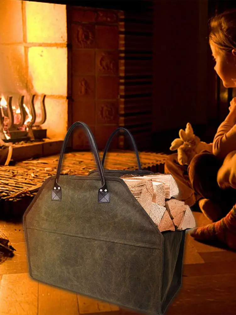 

Outdoor Tote Camping Carry Bag Canvas Firewood Carrier Log Storage Bag Package Handles Bag Firewood Bag Home Kitchen Supplies