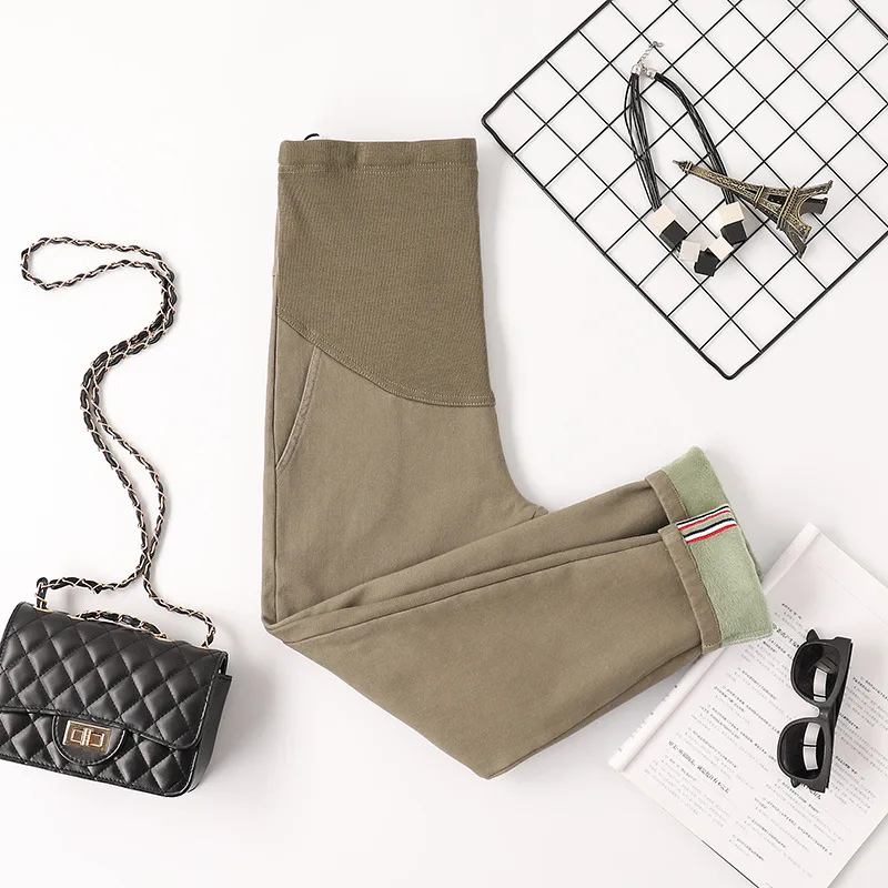 Зимние теплые бархатные брюки для беременных утепленные повседневные