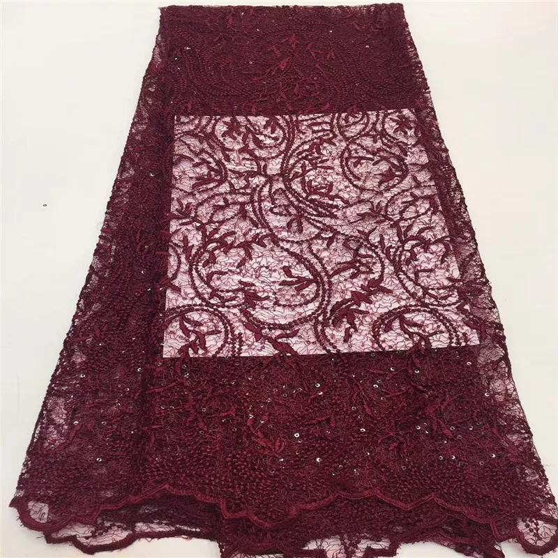 

African Lace Fabric 2019 High Quality red Color Sequins Organza Lace Fabric French Tulle Llace Fabric for wedding dress z6-66