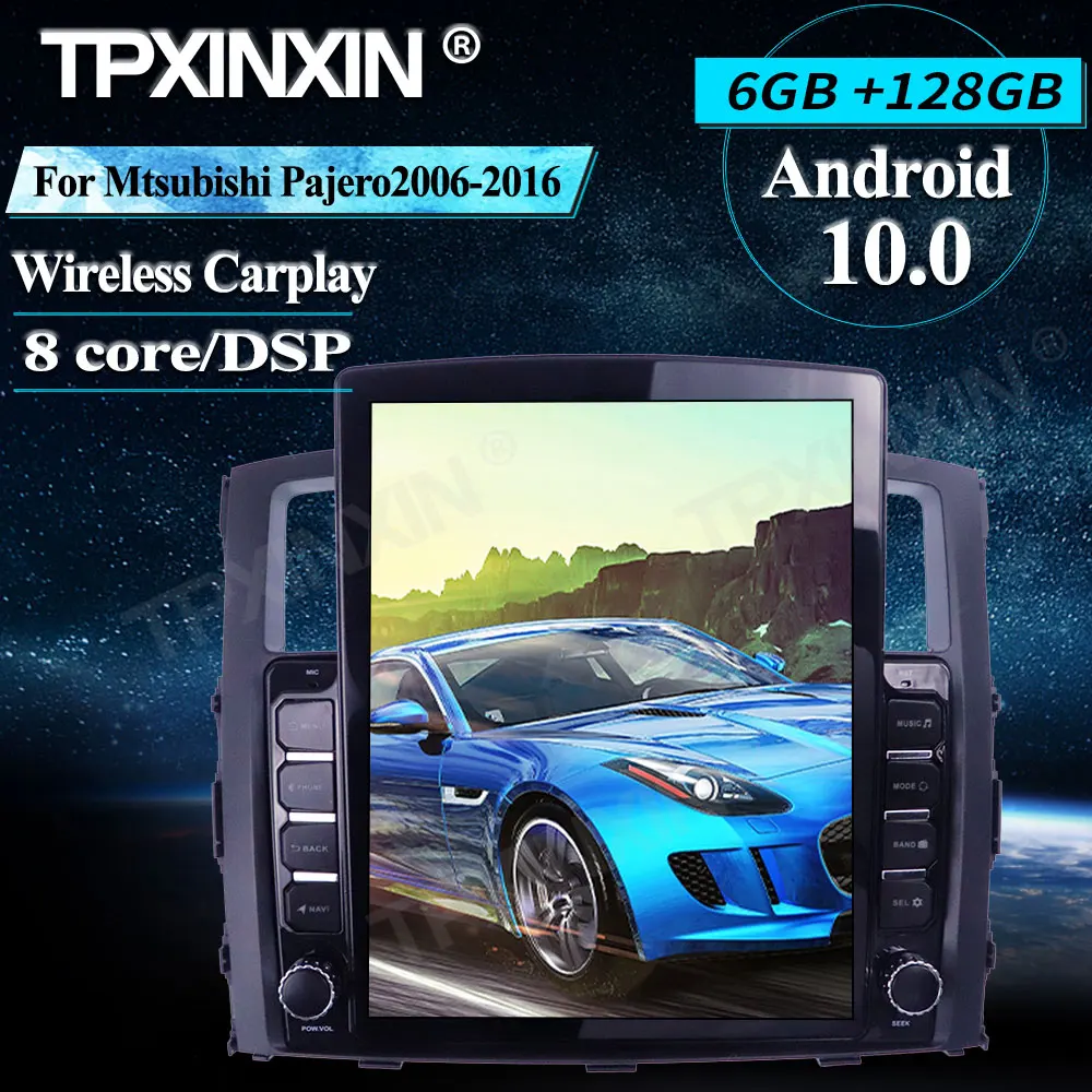 구매 6 + 128G 테슬라 미쓰비시 파제로 2006 + 자동차 멀티미디어 플레이어 안드로이드 무선 카플레이 스테레오 수신기 라디오 자동차 GPS 네비게이션