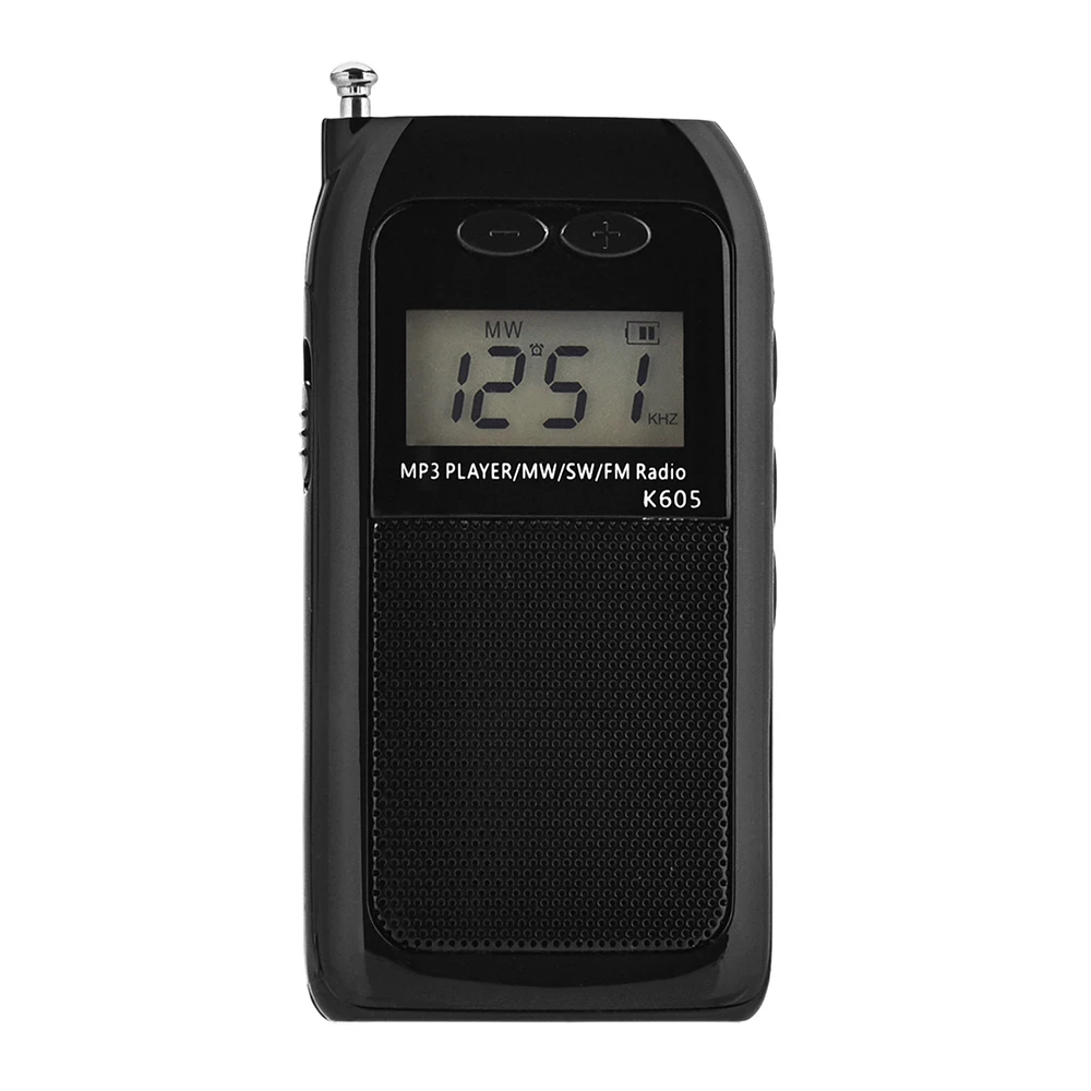 K605 мини карманное радио стерео FM AM SW MW Цифровая настройка радио приемник MP3 музыкальный плеер аккумуляторная батарея портативное радио