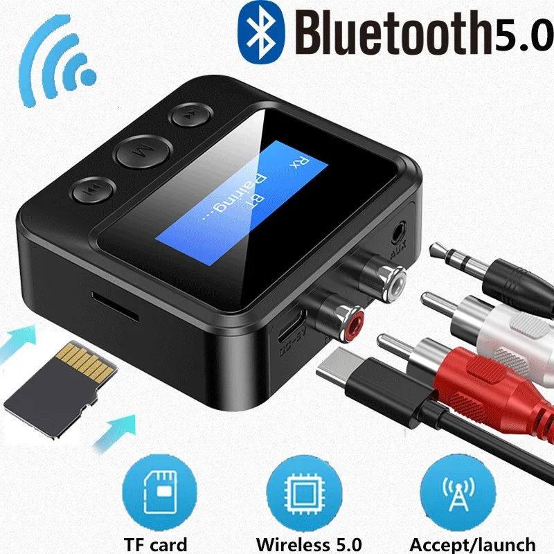 

Bluetooth 5.0 Audio Receiver Transmitter 3.5mm AUX Jack RCA Wireless Adapter For Car TV PC Headphone Stereo LCD + SD Receiver