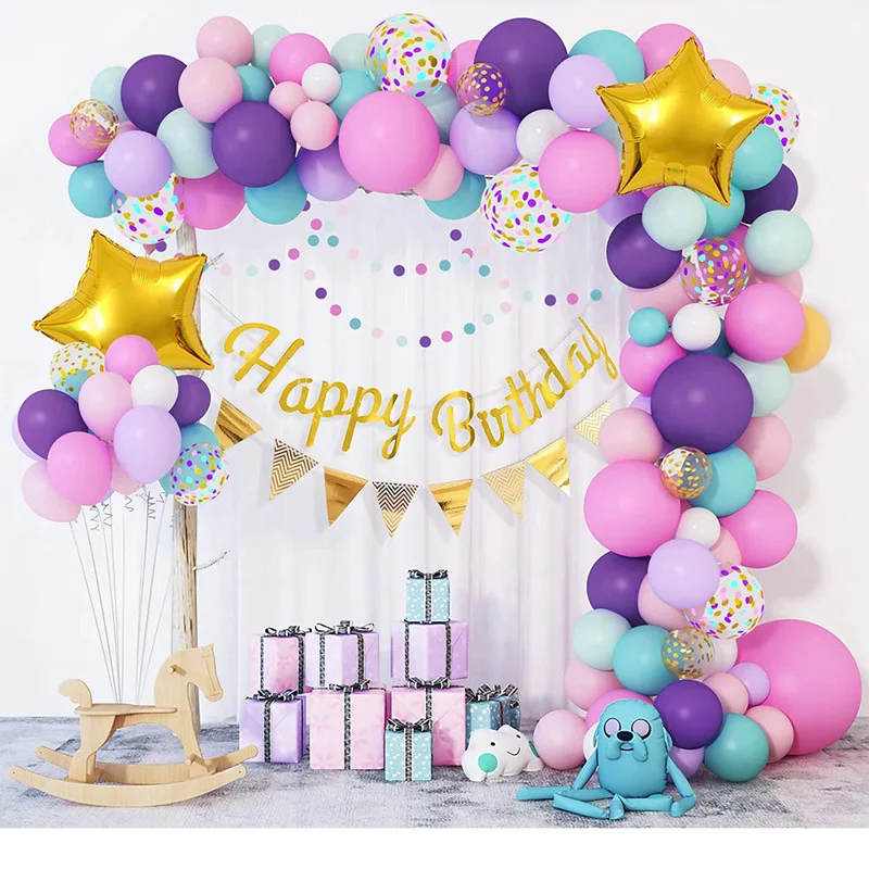 

97Pcs Animal Star Birthday Balloon Set Pink Purple Blue Balloon Garland Golden Birthday Banner Pennant Party Decoration