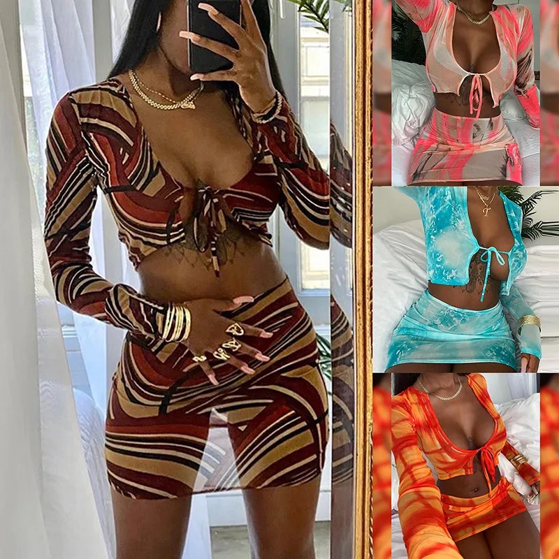Соблазнительное платье Tie Dye Женский комплект из двух предметов Клубные наряды