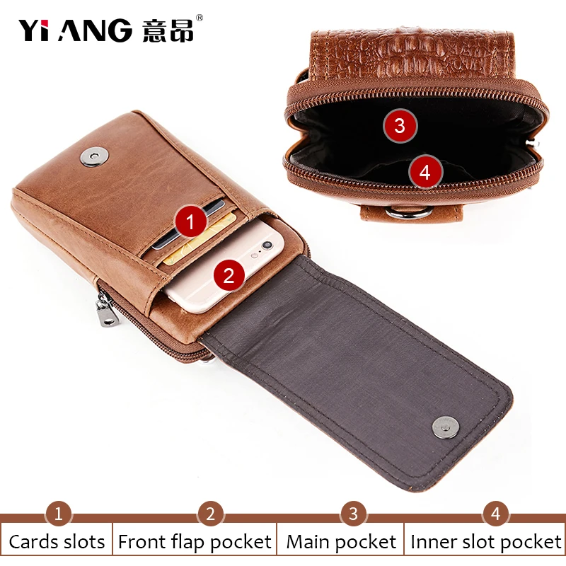 Сумка поясная Мужская из натуральной кожи мобильный телефон с отделением под