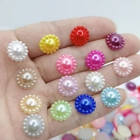 50pcslot 12mm flat back cabochon without hole imatation plastic abs pearl flower for diy jewelry beads craft phone decoration