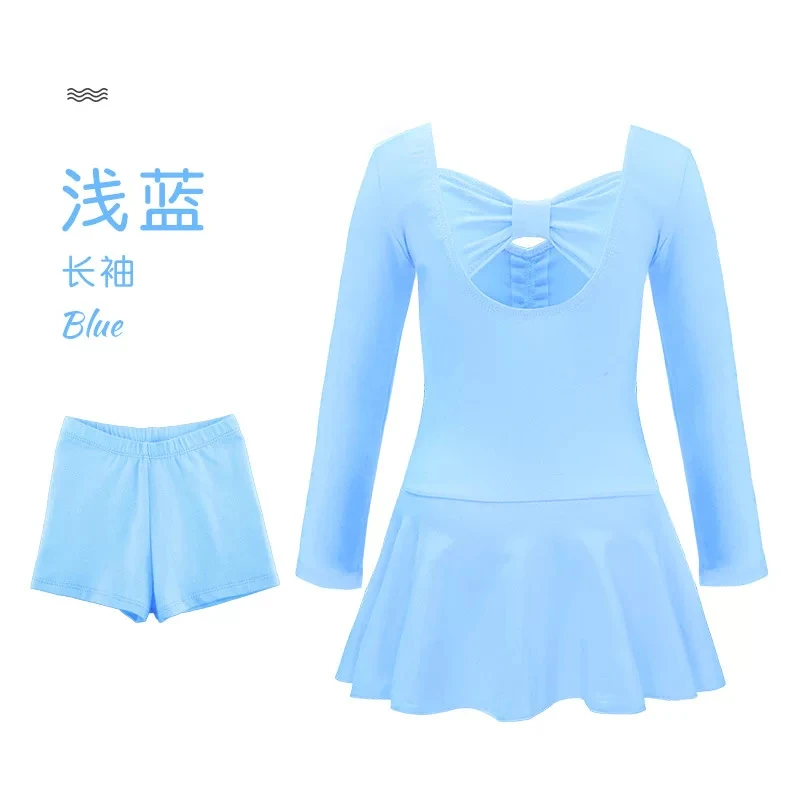 

Children's Dance Dress Exercise Dress Long Sleeve Ballet Autumn Bow Split Chinese Dance Dress Set Comfortable and Soft leotards