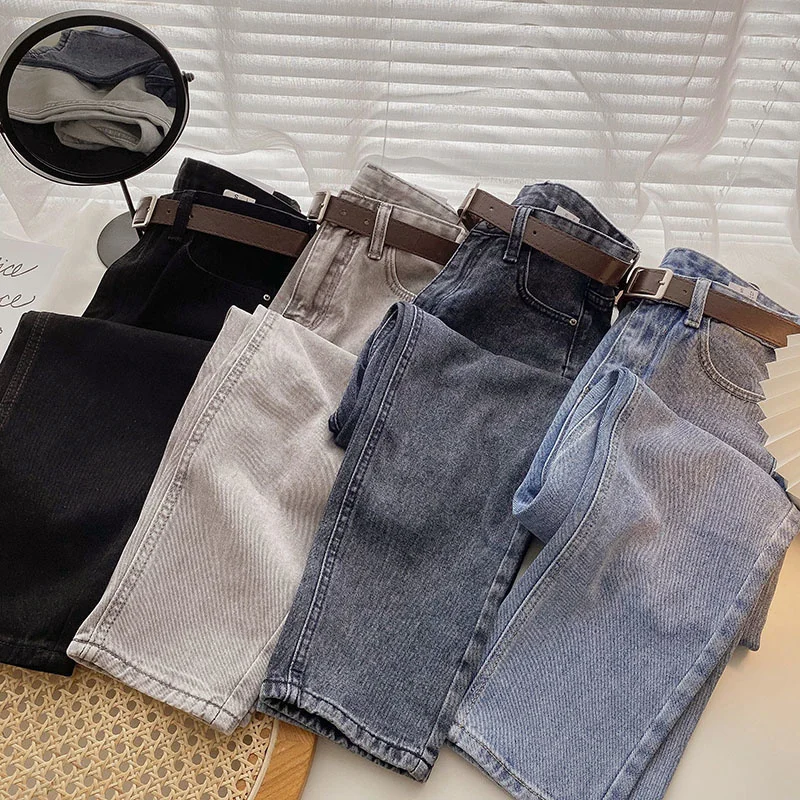

Прямые свободные джинсы, Новинка лета 2021, модные облегающие шаровары в Корейском стиле для студентов с завышенной талией, джинсовые брюки, ж...