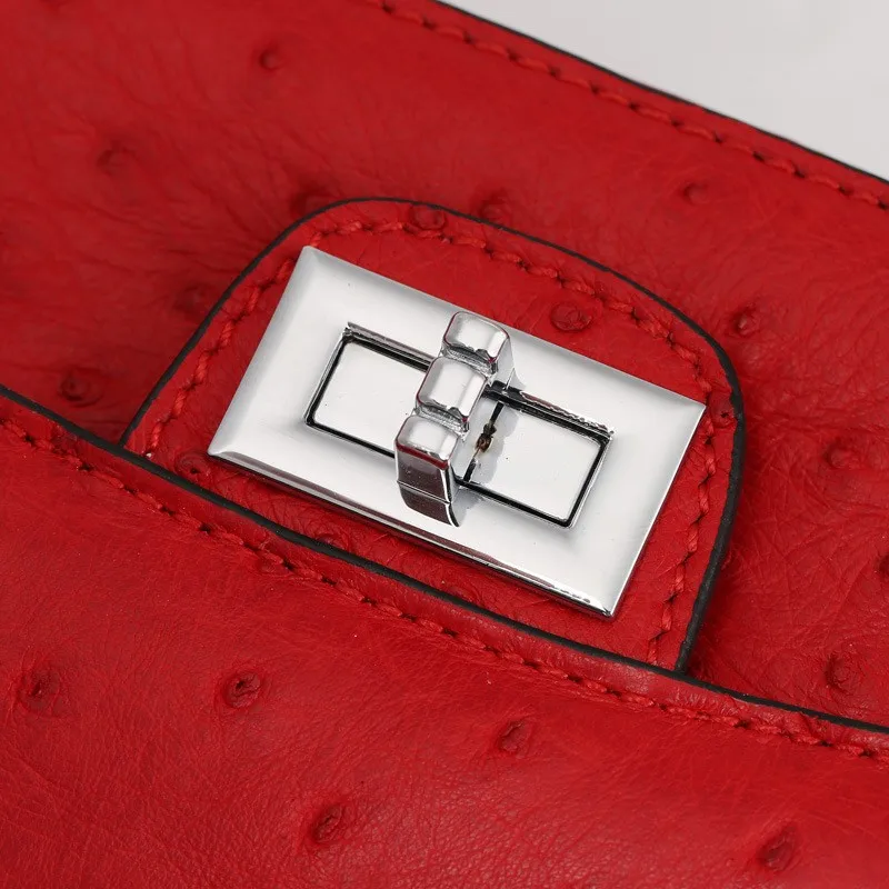 

Luxury Elegant Ladies Ostrich Genuine Leather Shoulder Bag Party Small Packing Flap Women Lock Mini Chain Single Crossbody Bags