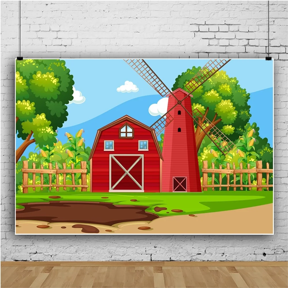 

Laeacco Cartoon Farm Pattern Photography Backdrops Customized Baby Party Photocall Photographic Backgrounds for Photo Studio