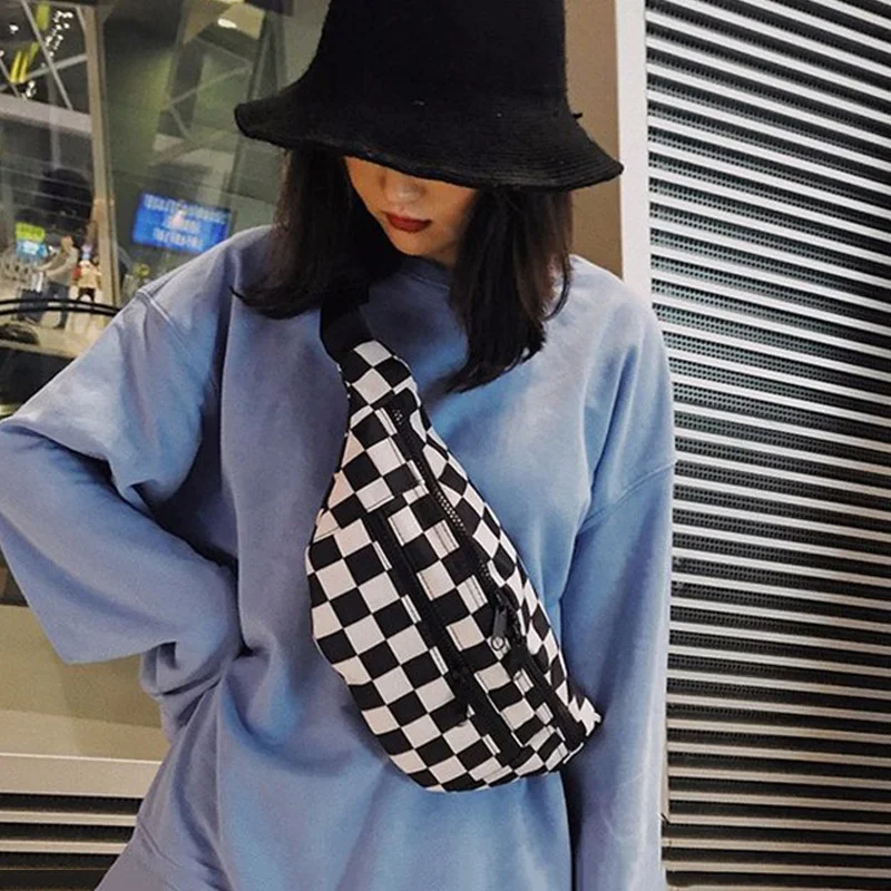 Нейлоновая клетчатая Женская поясная сумка высокой емкости сумки на талию