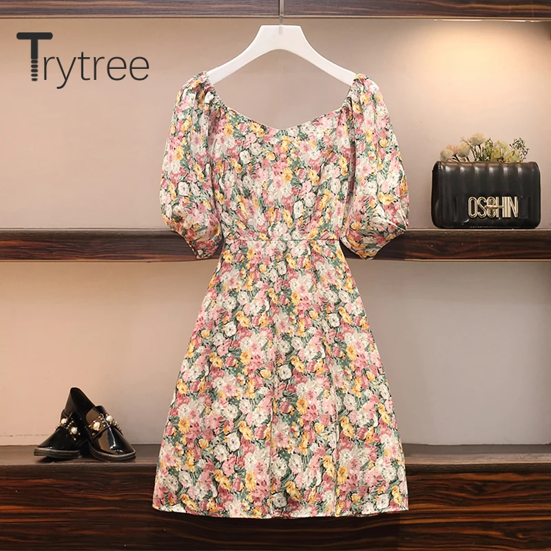 Летнее женское платье Trytree 2020 повседневное модное с V образным вырезом пышными