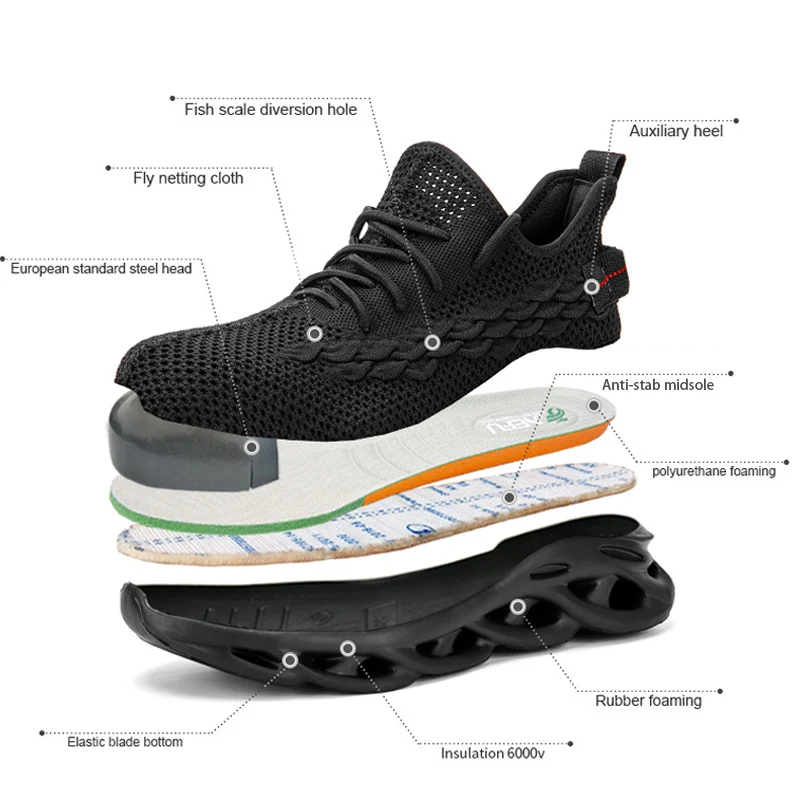 

AtreGo Men Mesh Work Safety Shoes Casual Breathable Boots Working Steel Toe Anti-Smashing Construction Safety Work Sneakers