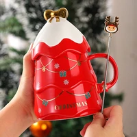 christmas tree mug with lid mixing spoon ceramic tea water cup coffee cup christmas decor gift box for friends coffee mug 500ml