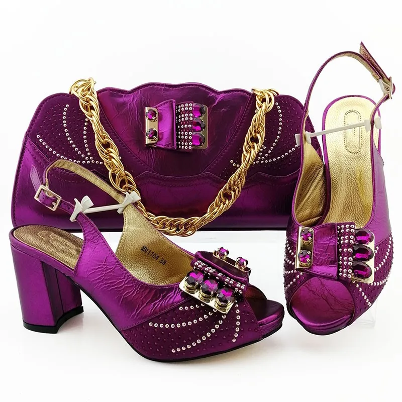 

Beautiful wine women pumps with big crystal decoration african dress shoes match handbag set MM1104,heel 8.5CM