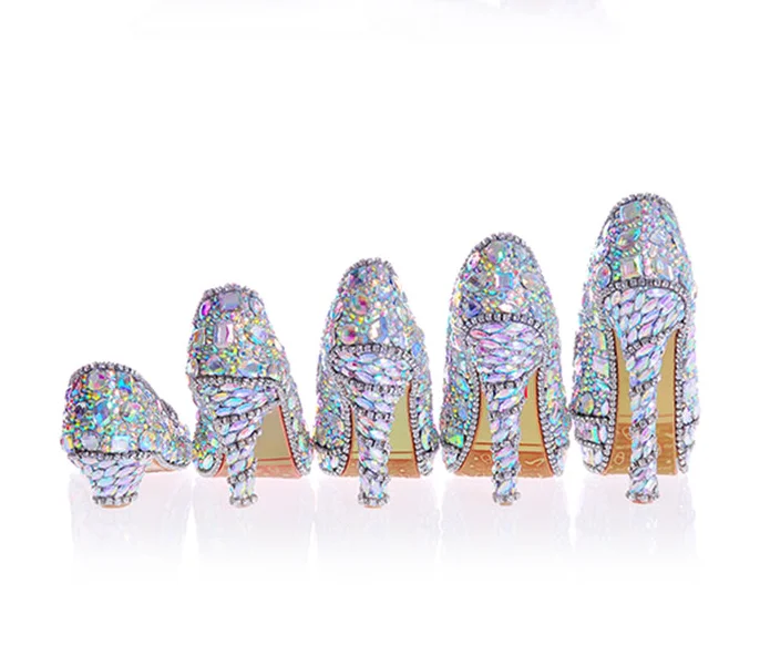 

Fat Feet Fashion 2020 Women Pumps Shoes Woman thin heels Low Heel High Heels colorful Crystal Rhinestone Bridal Wedding shoes