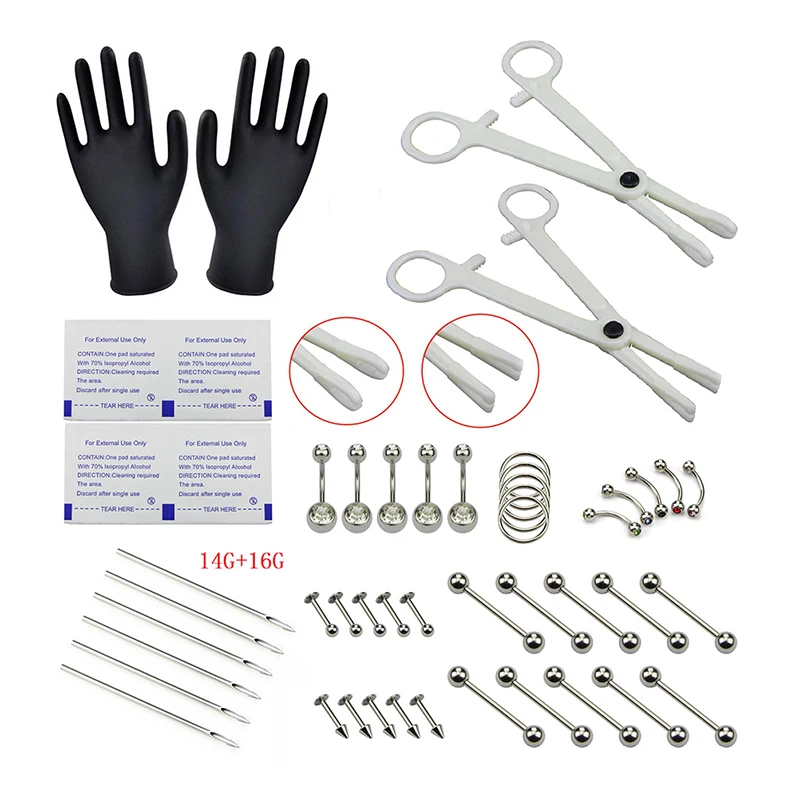 49pcs/set Tongue Ring Nose Eyebrow Lips Septum Forceps Piercing Needles Body Jewelry Jewellery Kits Sets | Украшения и аксессуары