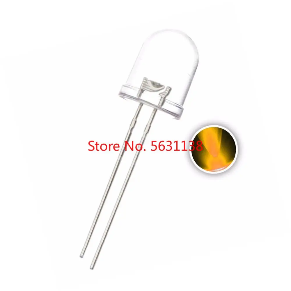 

50PCS 10MM Yellow LED Emitting Diode 1.8-2.2V 20mA DIP-2 Round Head WATER CLEAR Ultra bright Lamps light beads power leds chip