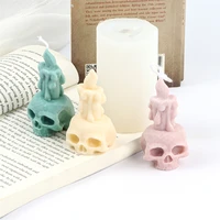 hot selling wide face skull candle mould silicone head plaster mold diy long column bone epoxy resin tools home decorations
