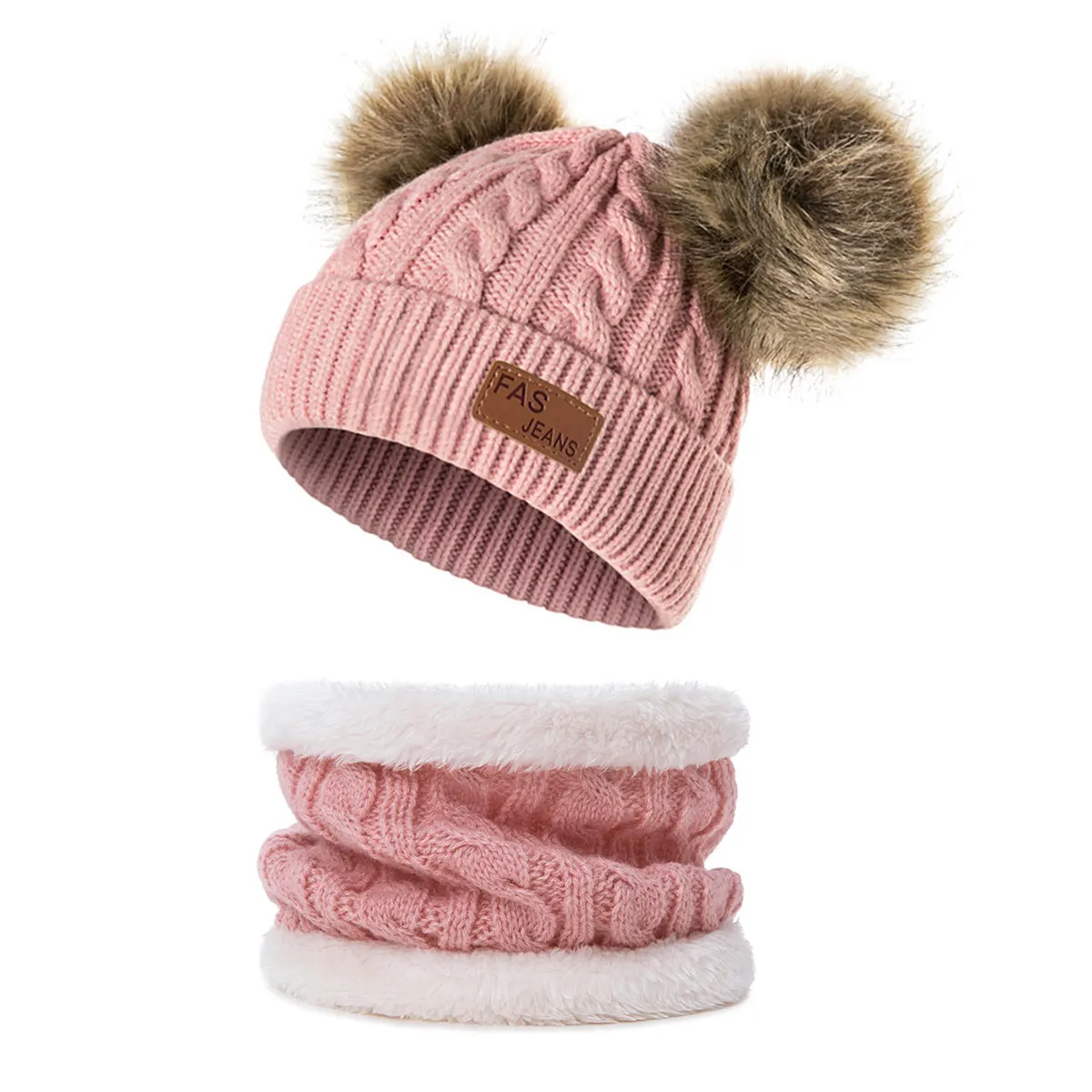 DMROLES 2ps Baby Girl Hat Crochet Double PomPom & Scarf Boy Child Winter Warm Cap Set | Детская одежда и обувь