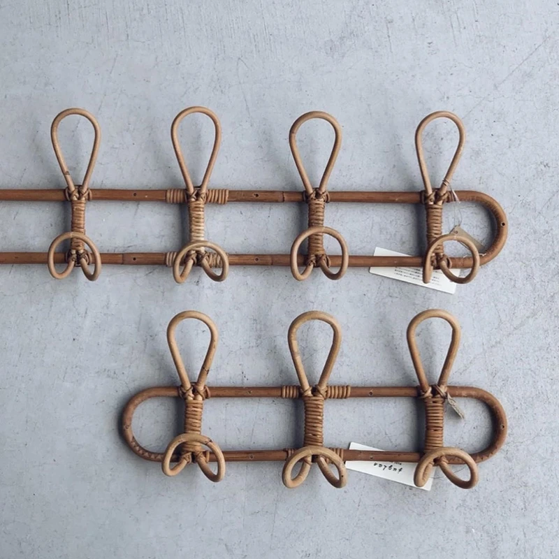 

F2TF Decorative Rustic Rattan Wall Hooks 3 Hooks/5 Hooks Hanging Coat Rack Storage